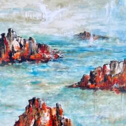 Life navigation_On the rocks, mixed media og olie, 80x80 cm