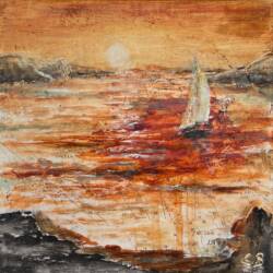 Navigation_a warm embrace, mixed media og olie, 20x20 cm