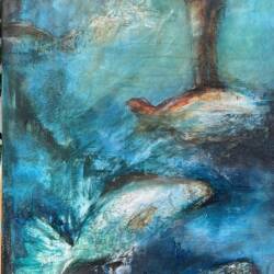Still scrolling? Mixed media og olie, 80x30 cm